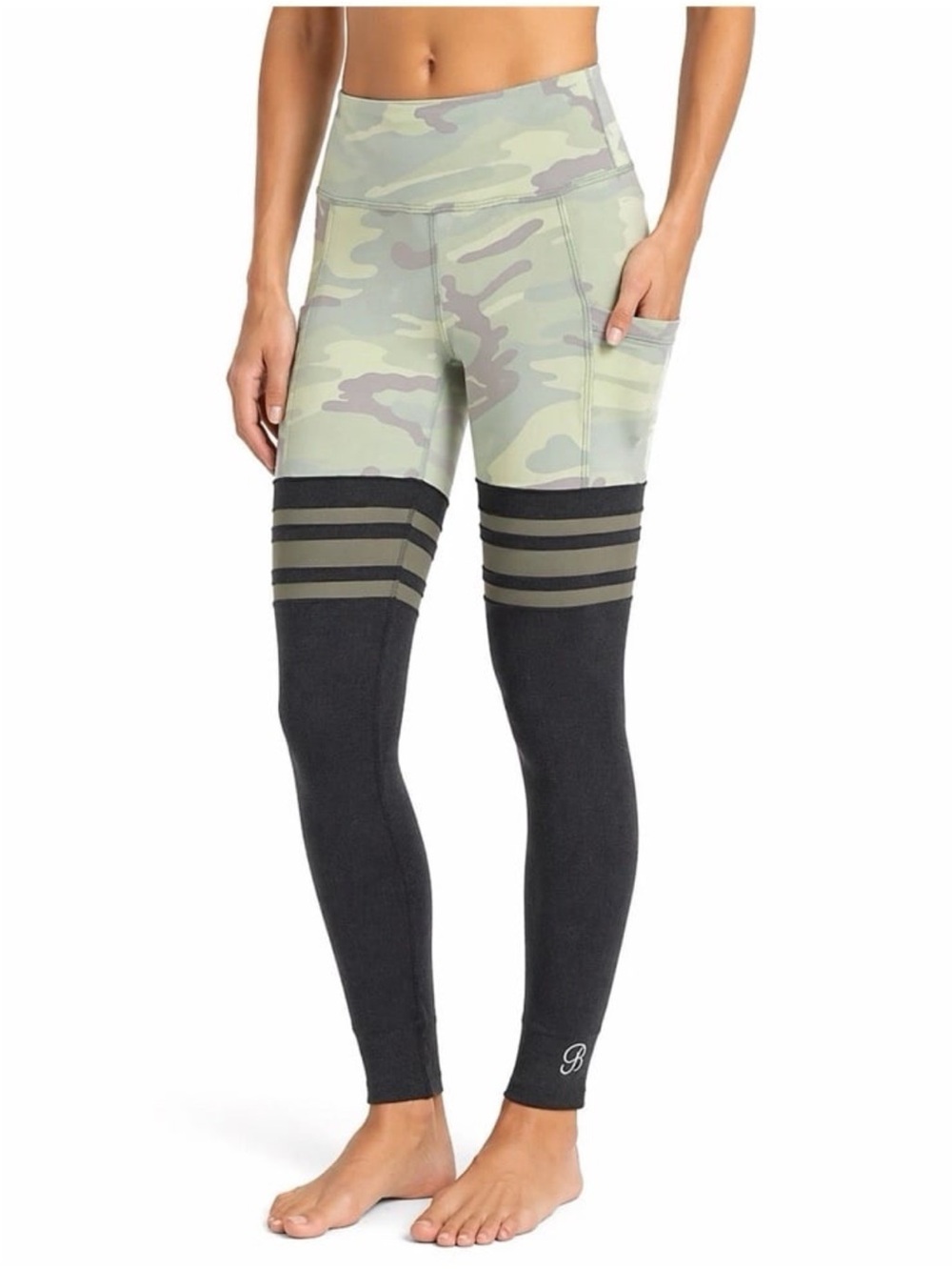 Bombshell Sportswear Pocket Thigh-High leggings in a camo and black colorway XS
